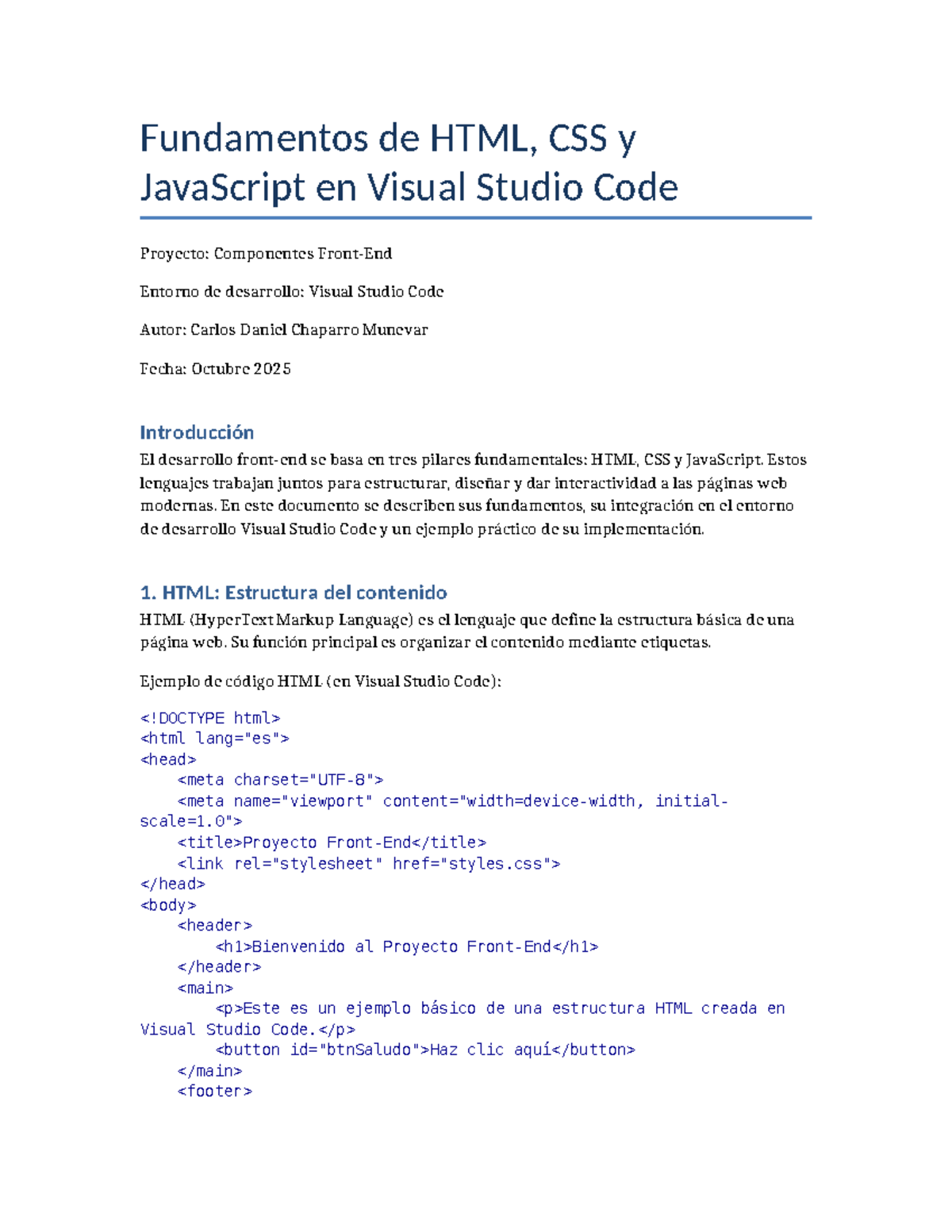 Fundamentos de HTML, CSS y JS en Visual Studio Code - Studocu