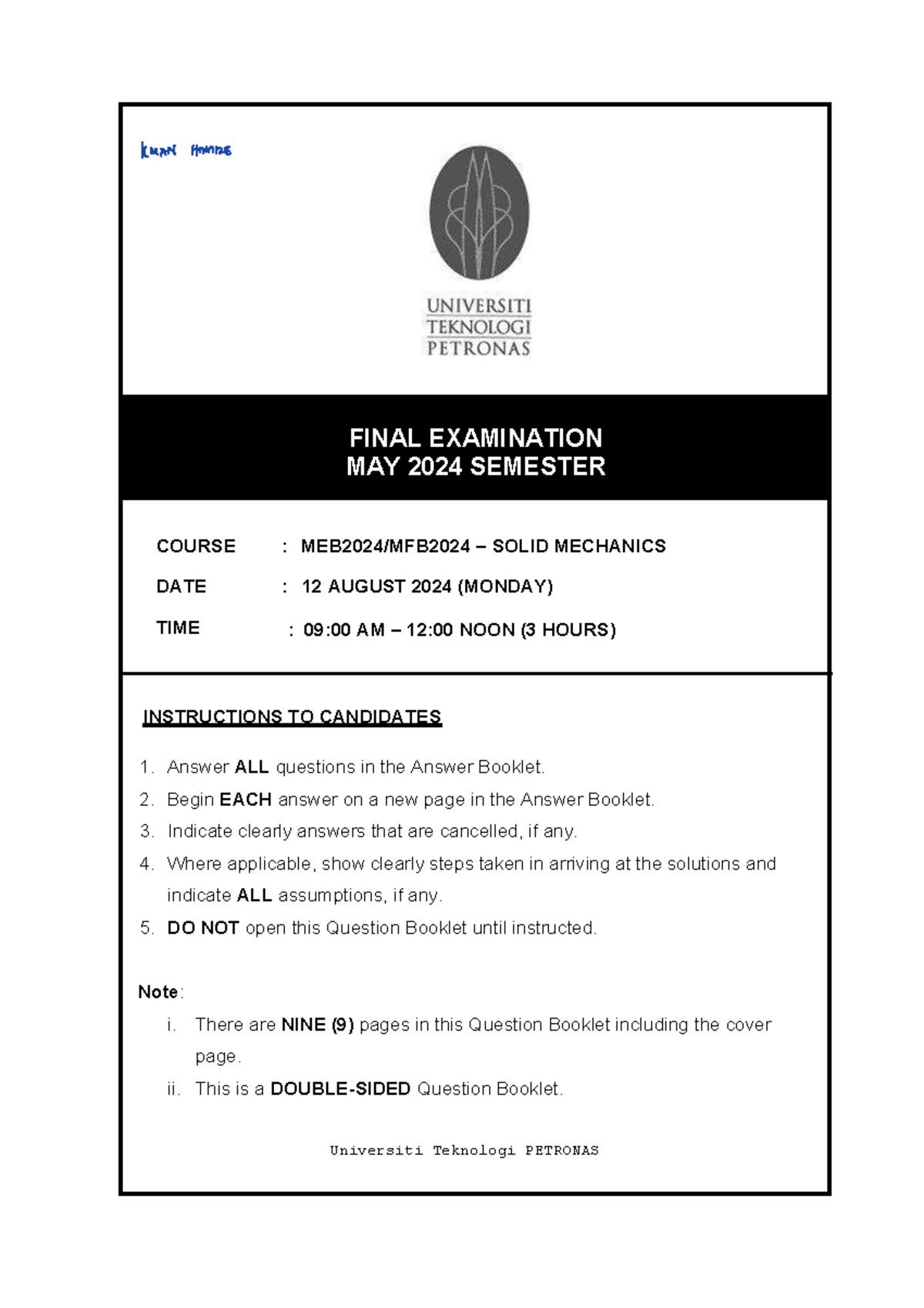 FE SM MAY 2024 - Solid Mechanics Final Exam Questions - Studocu