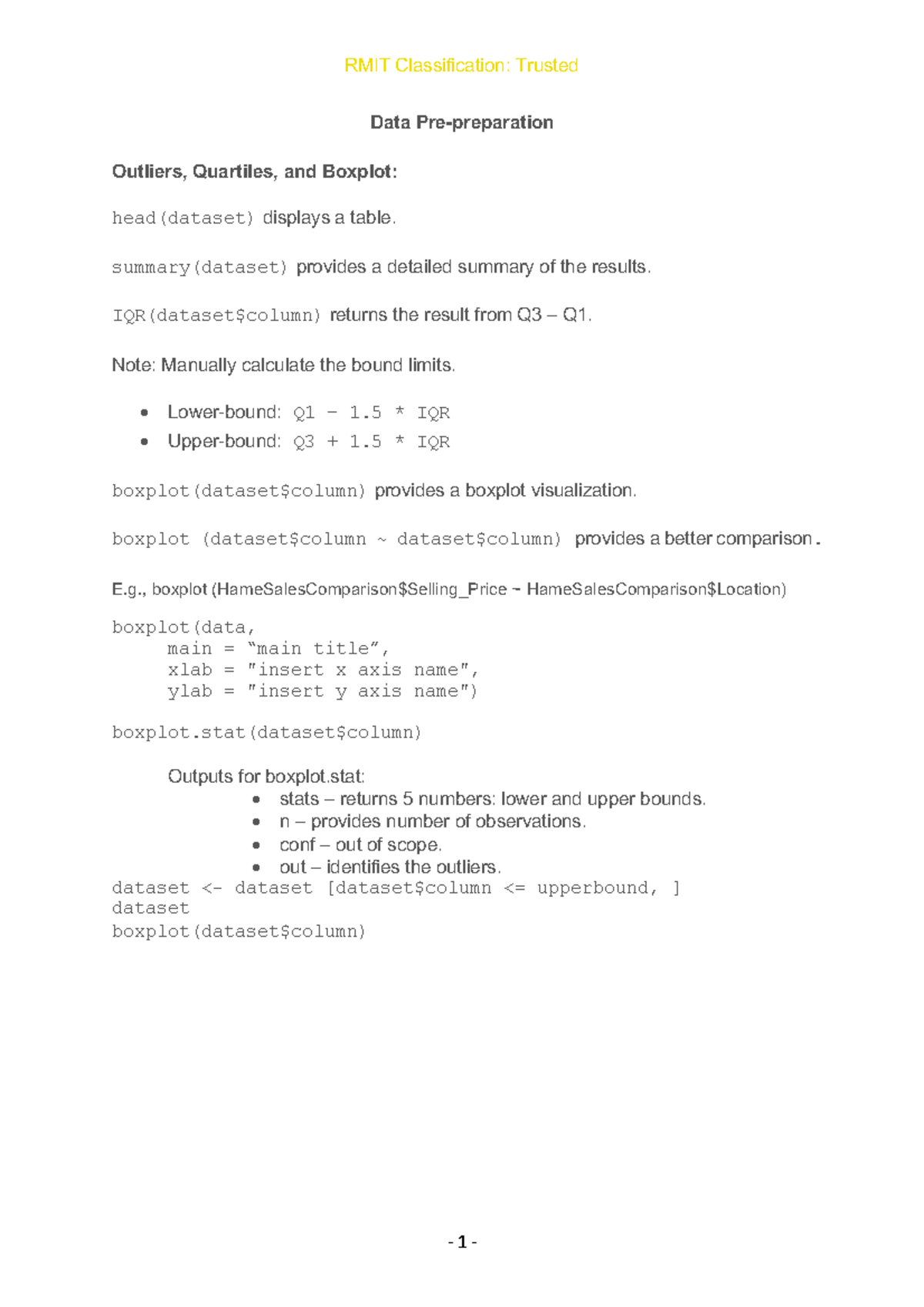 ISYS3447 - Week 4 Notes - weeek 3 course note - Data Pre-preparation ...
