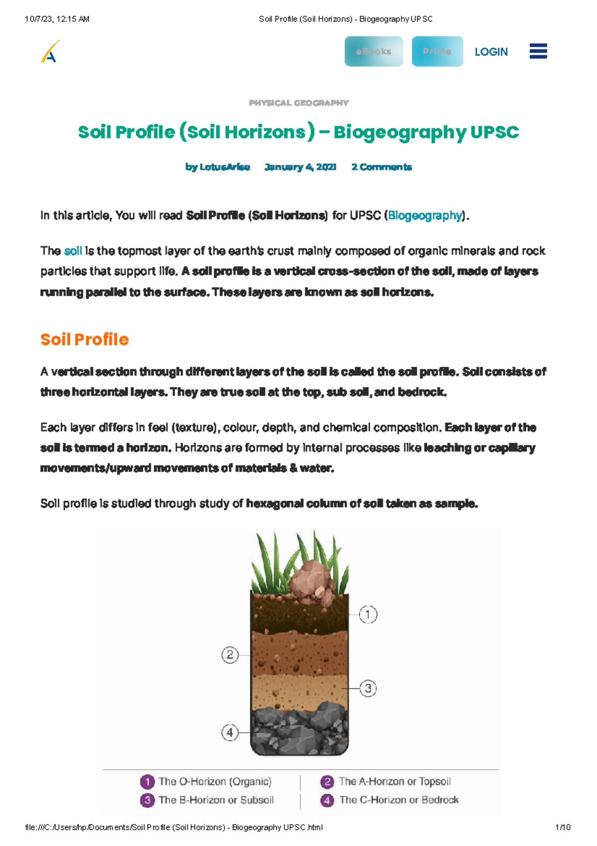 Soil Profile and Horizons Overview for Biogeography - UPSC - Studocu