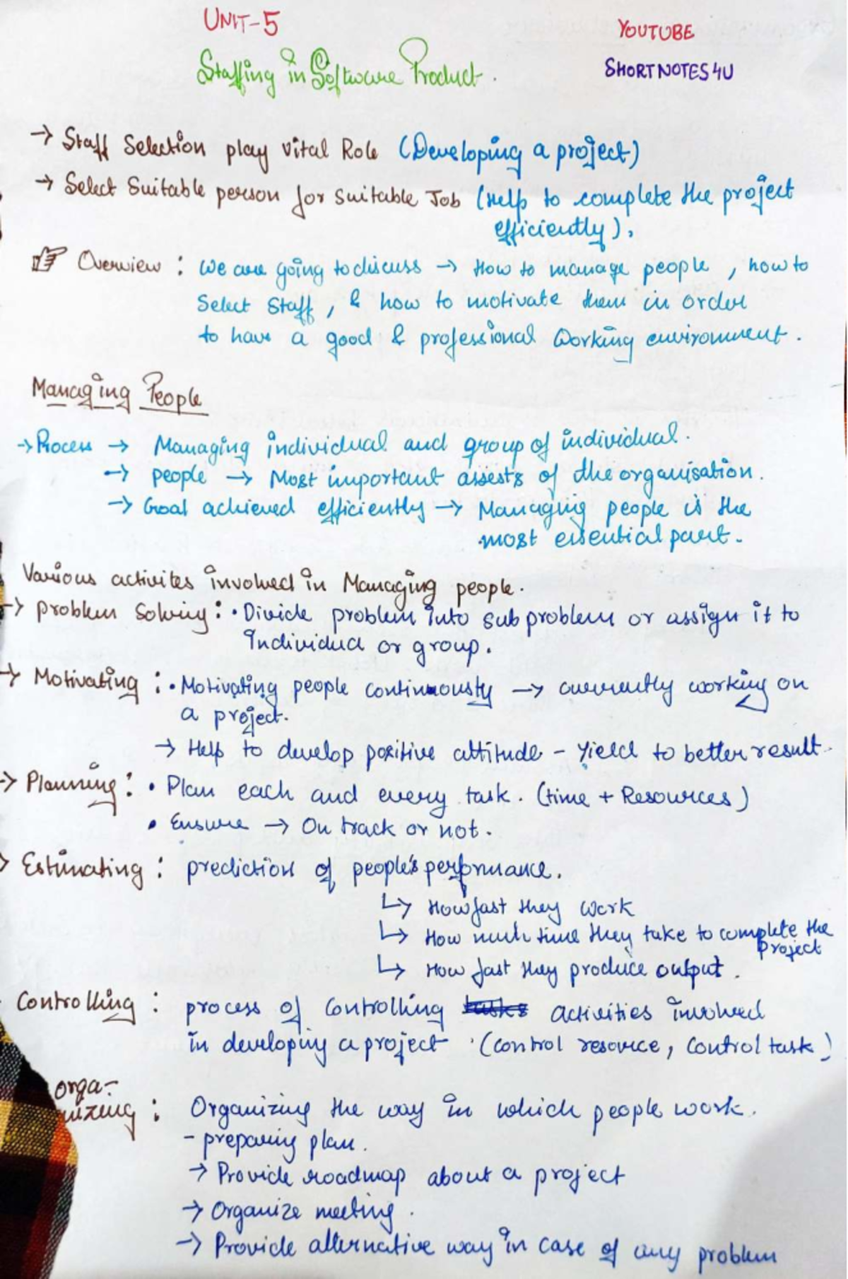 SPM UNIT 5 - Short Notes for YouTube Video Selection Roles - Studocu