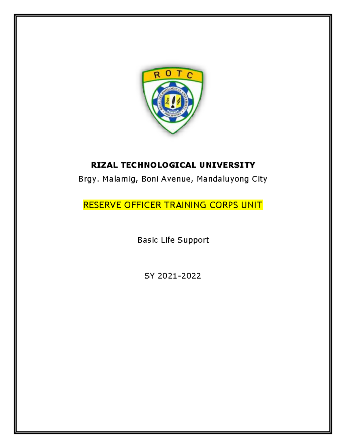 Basic Life Support (BLS) Handouts for ROTC Training SY 2021-2022 - Studocu