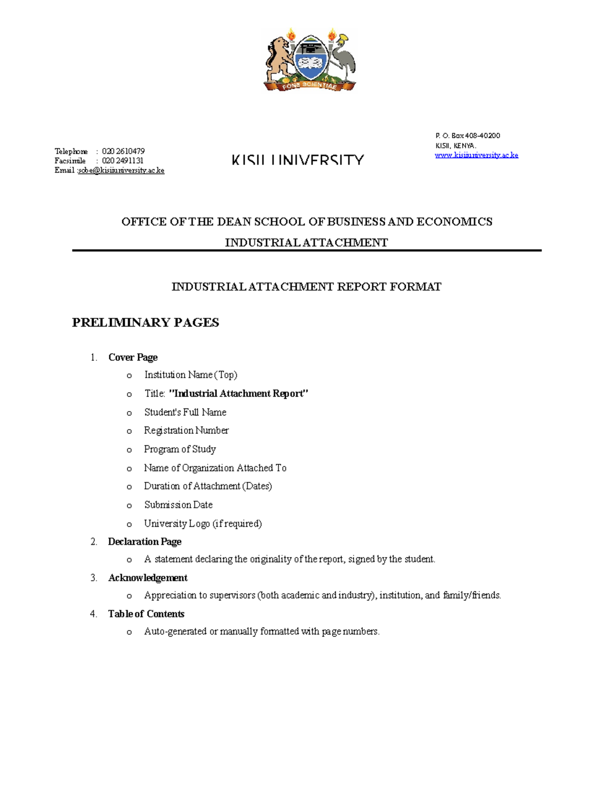 Revised Industrial Attachment Report Format - KISII UNIVERSITY - Studocu