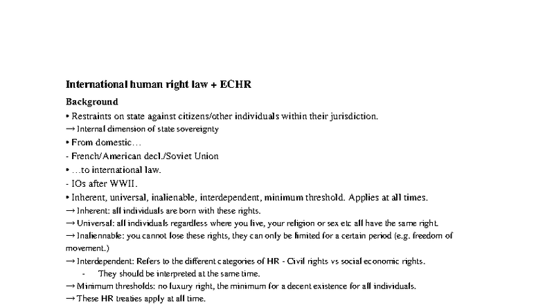 International Human Rights Law & ECHR: Key Concepts and Treaties - Studocu