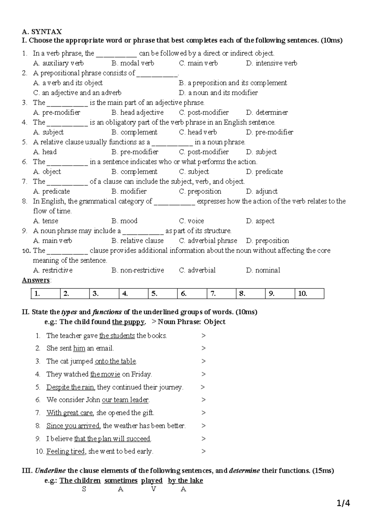 Ling 2 - MOCK TEST: Syntax and Semantics Exam Questions - Studocu