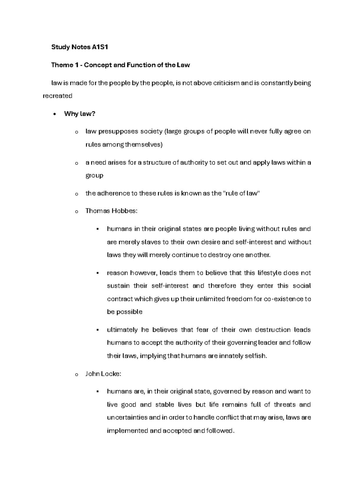 Study Notes A1S1: Concept and Function of Law in Society - Studocu