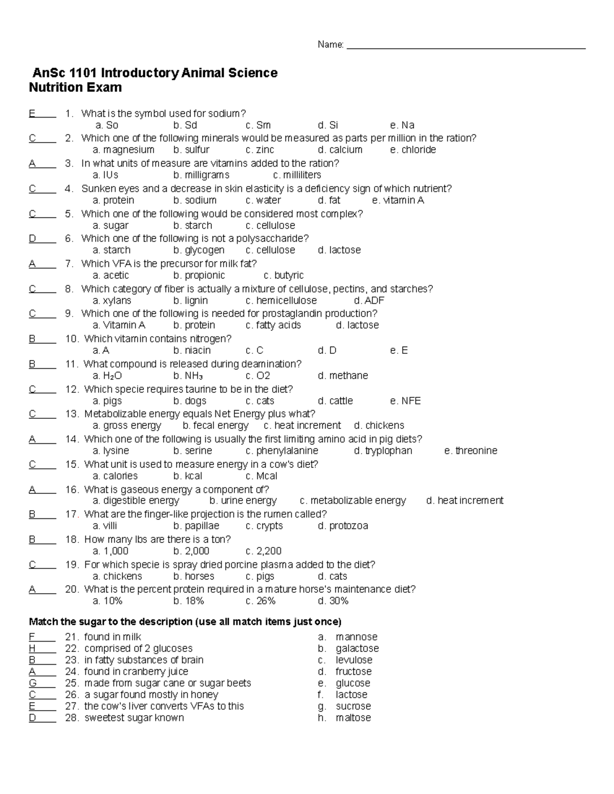 Nutrition Exam Answers - AnSc 1101 Study Guide for Final Exam - Studocu