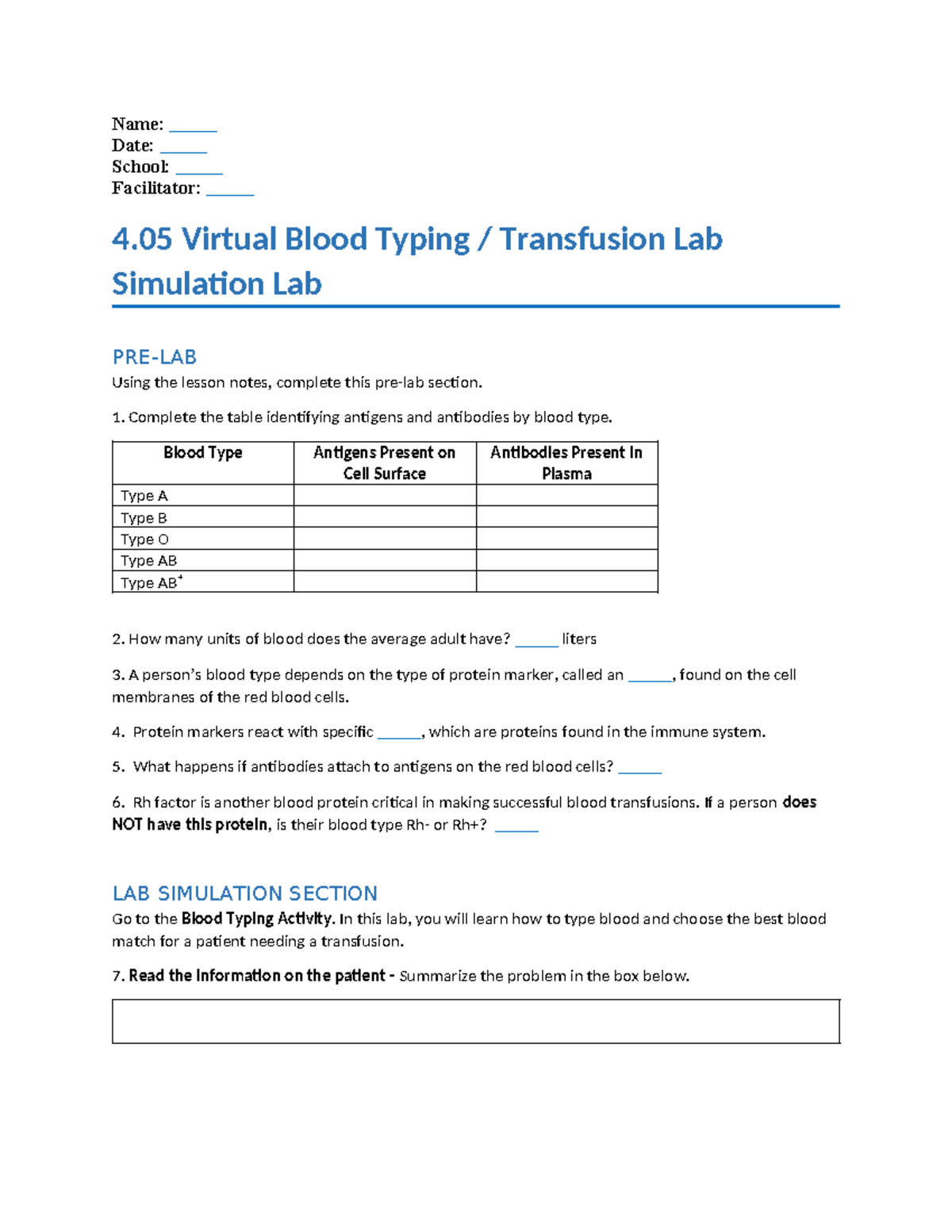 04-05 Virtual Blood Typing Lab Simulation Notes - Studocu