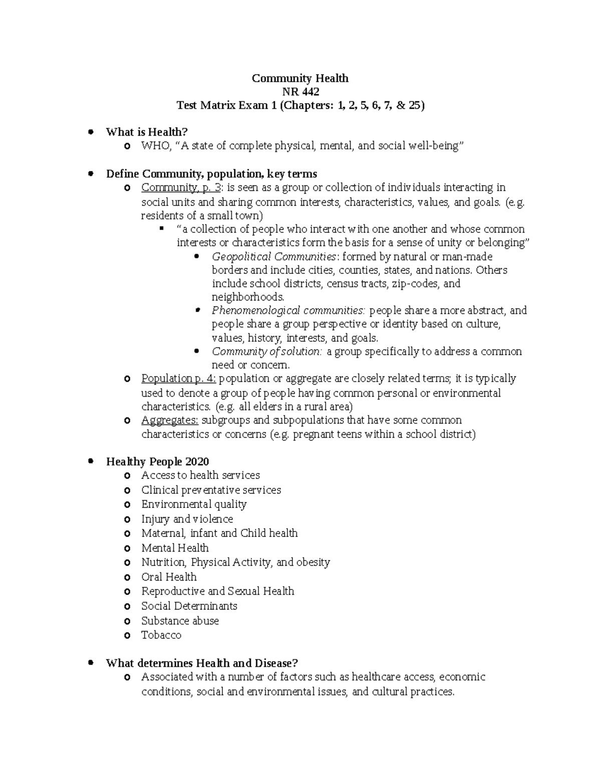 NR 442 Exam 1 Matrix - Key Topics for Community Health Exam Prep - Studocu