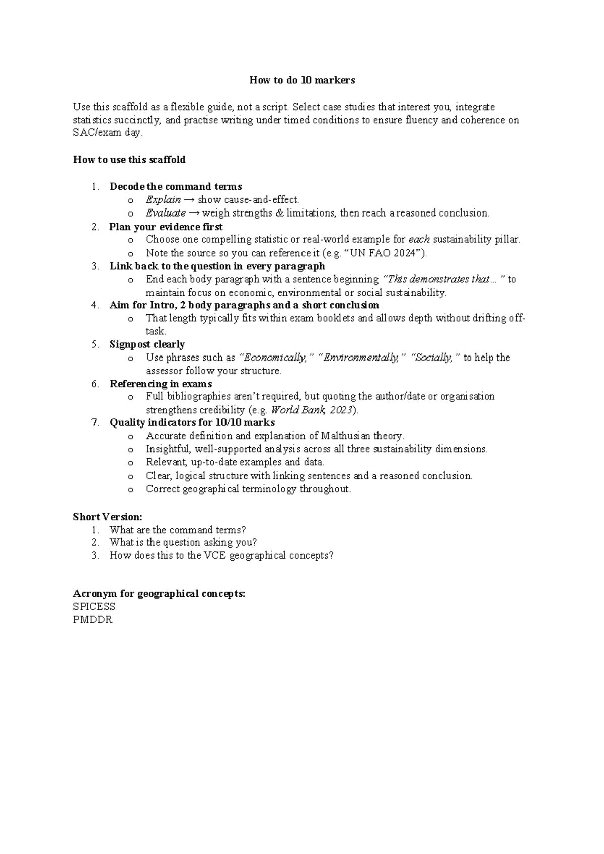 VCE Geography 10 Markers Guide: Tips & Strategies - Studocu