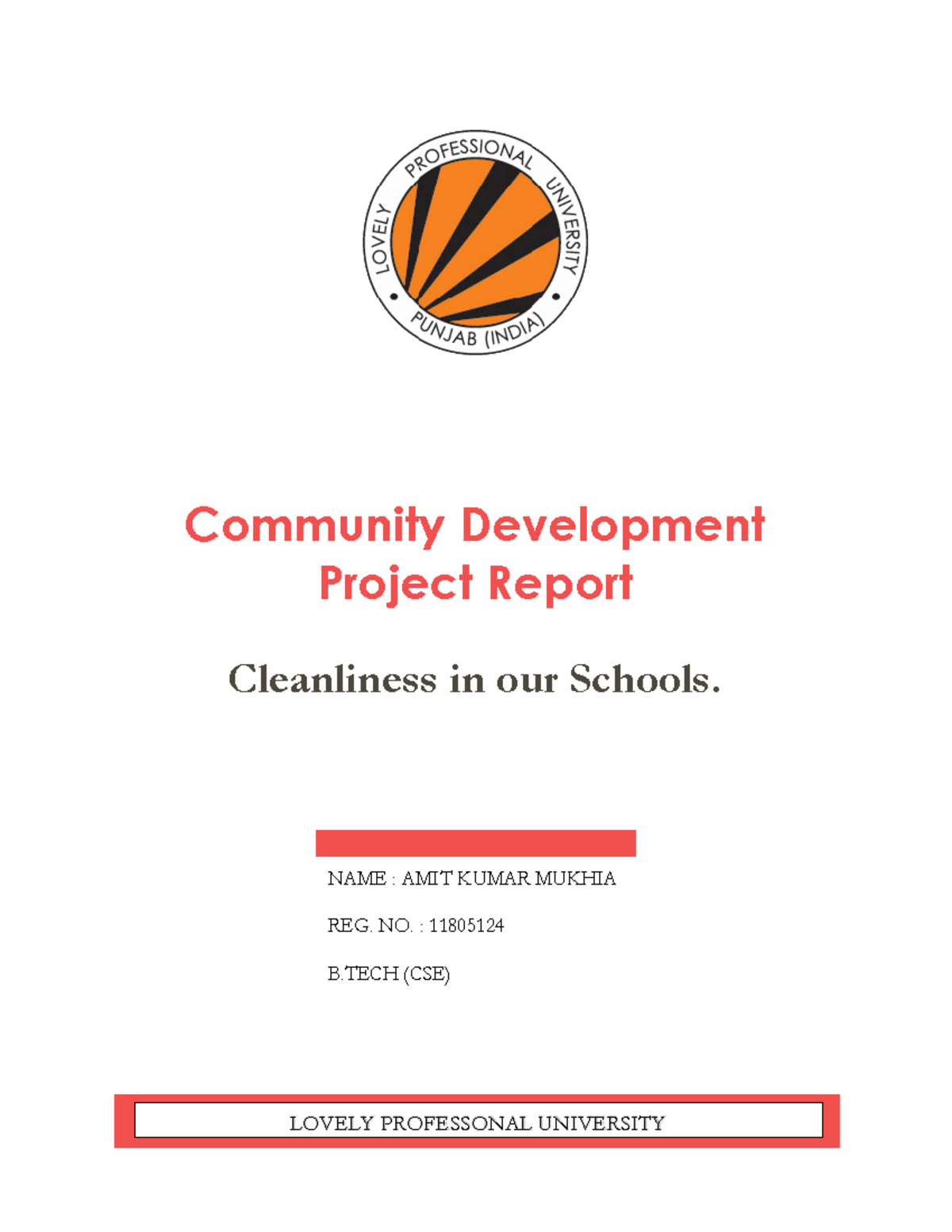 Community Development Project Report: Cleanliness in Schools (MGN231 ...