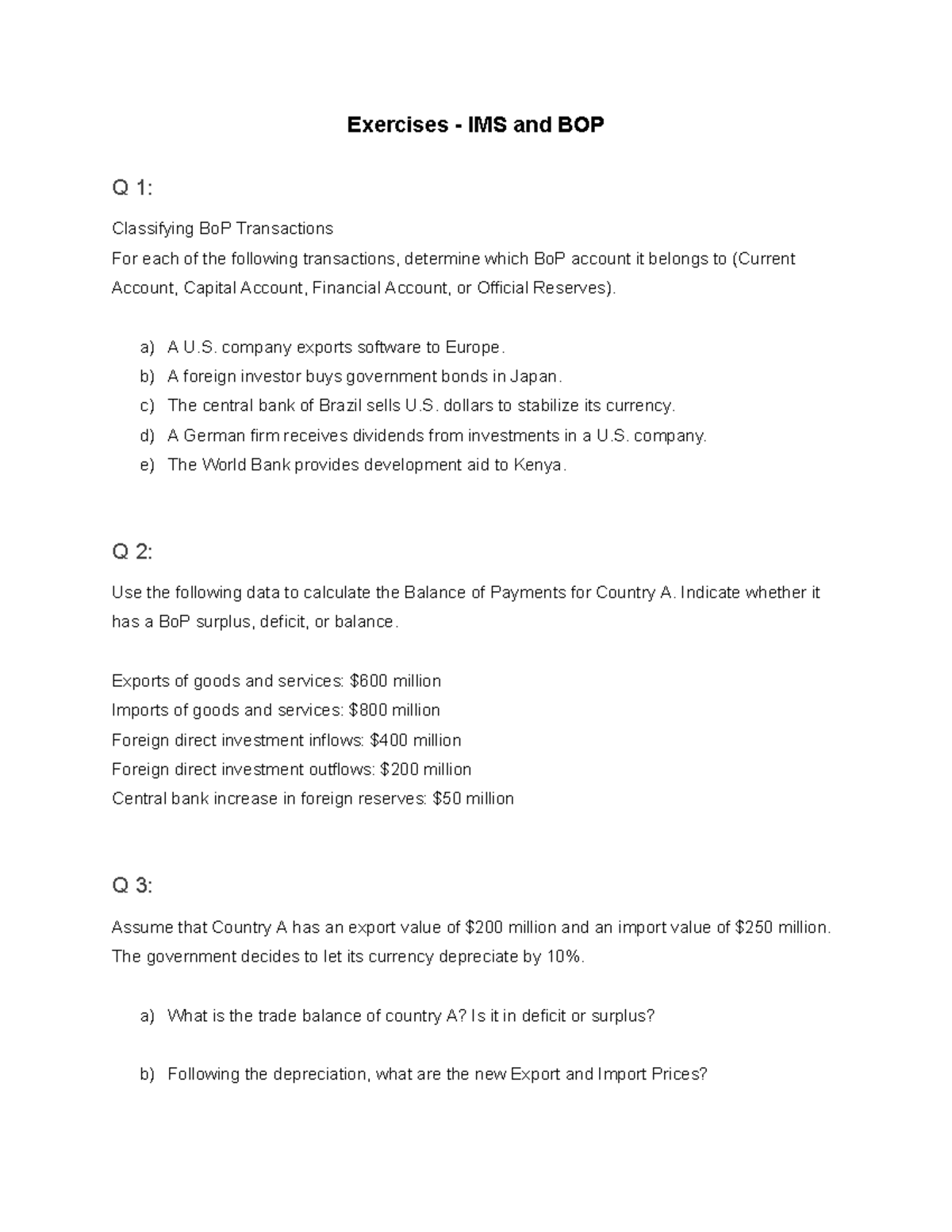 Exercises IMS and BOP Q1 & Q2: Classifying Transactions and BoP ...