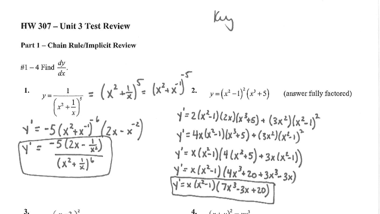 Unit 3 Test Review: Full Answer Key for HW 307 - Studocu