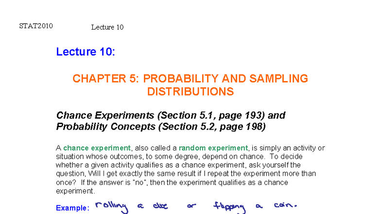 STAT2010 STAT2020 Lecture 10: Probability & Sampling Distributions ...