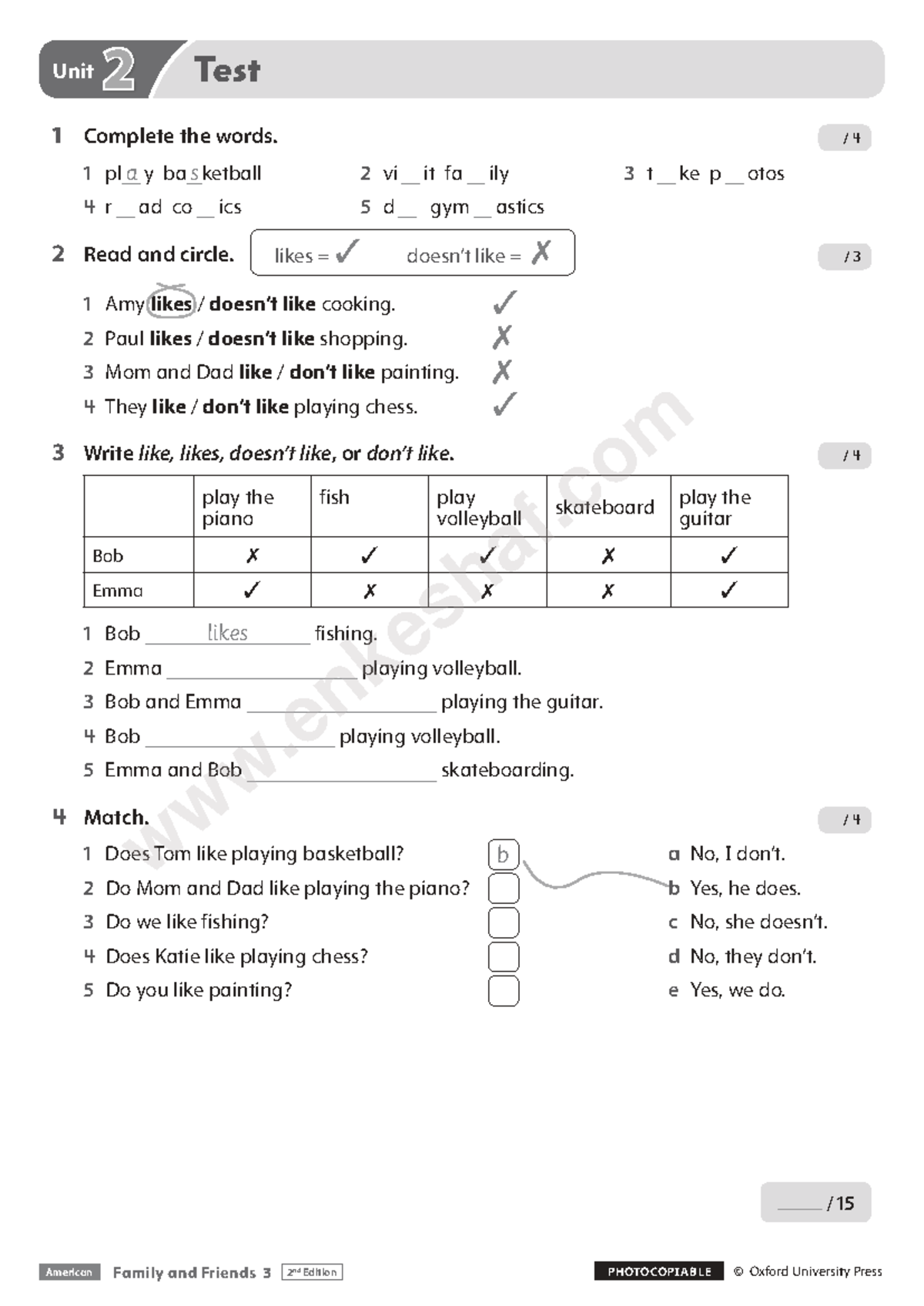 Family and Friends 3 Unit 2 Test Review and Activities - Studocu