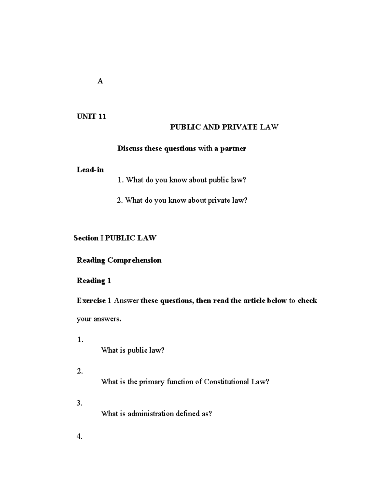 Unit 11: Public and Private Law Overview and Key Concepts - Studocu