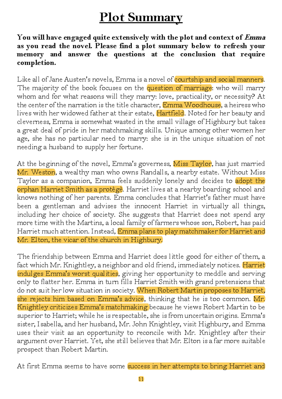 Emma Plot Summary - Key Insights and Reflections - Studocu