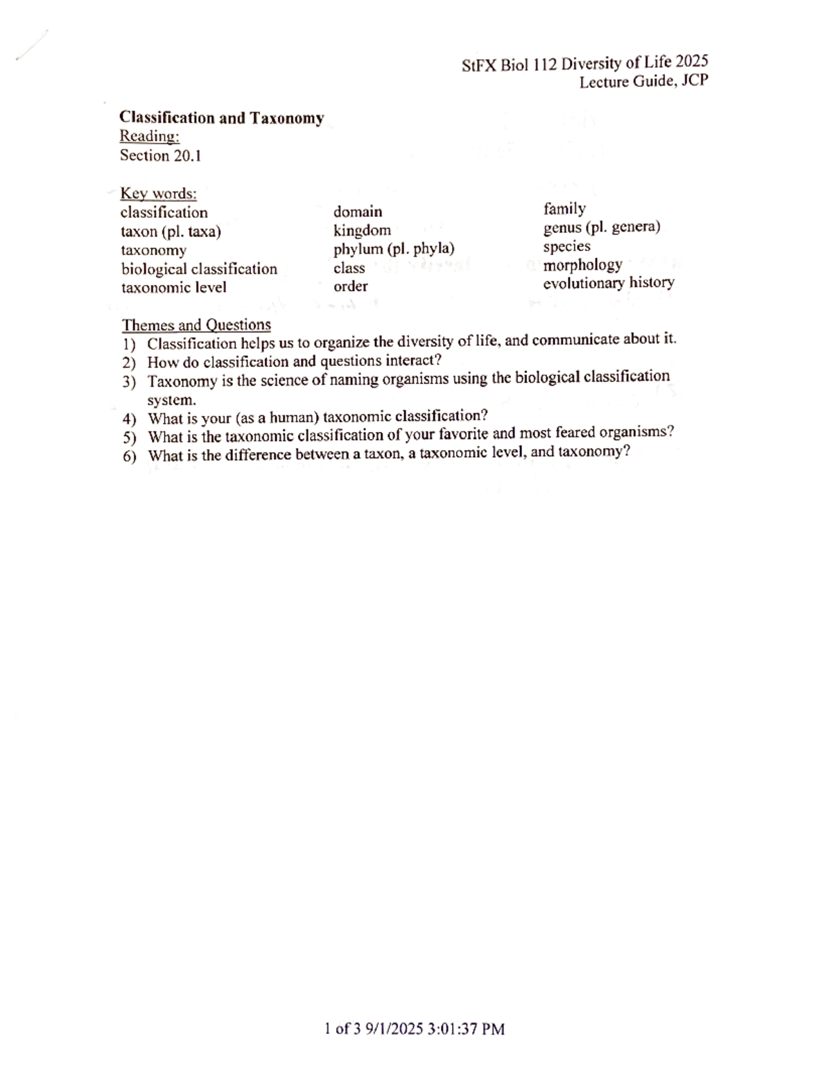 Final Exam Study Guide: Biol 112 Classification & Taxonomy Guide - Studocu