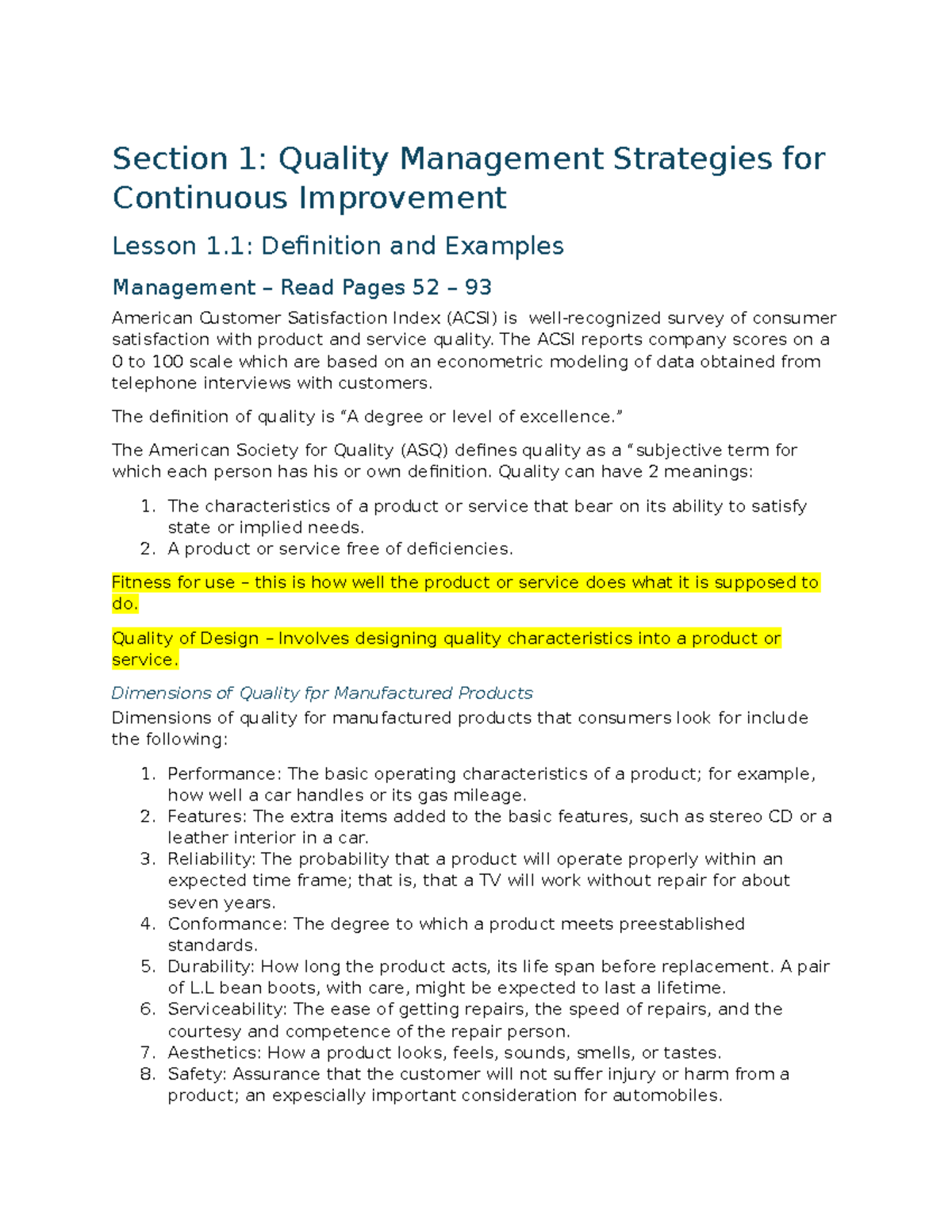 D469 Quality Management Strategies for Continuous Improvement Notes ...