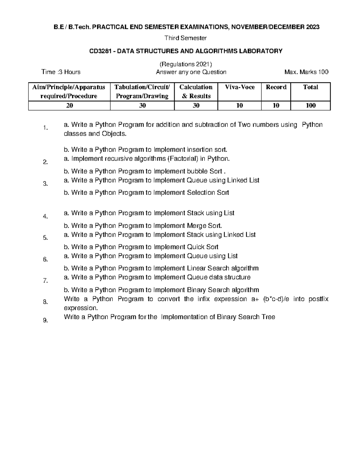 CD3281 - Data Structures & Algorithms Lab Manual - Set 3 - Studocu