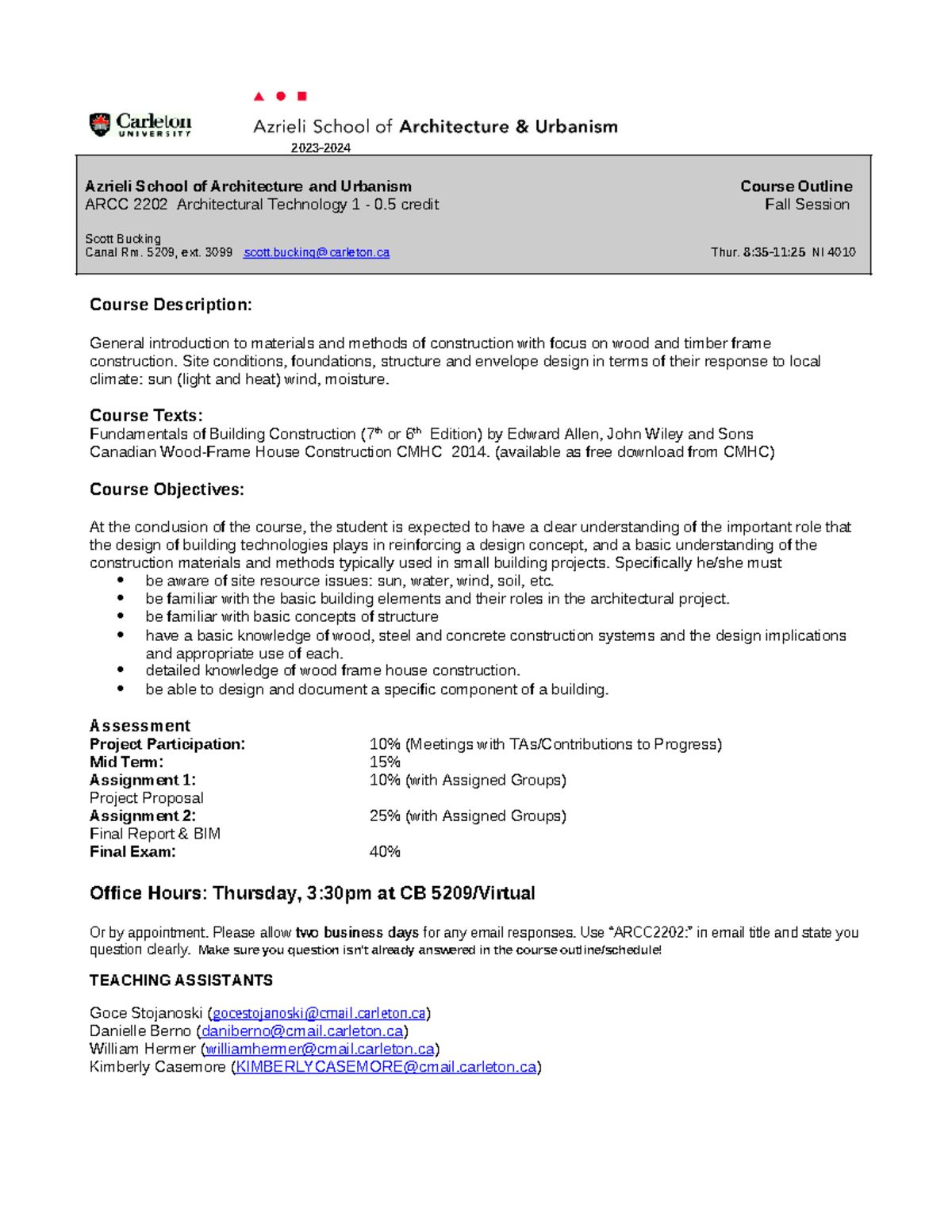 ARCC 2202 Course Outline: Architectural Technology 1 Summary - Studocu