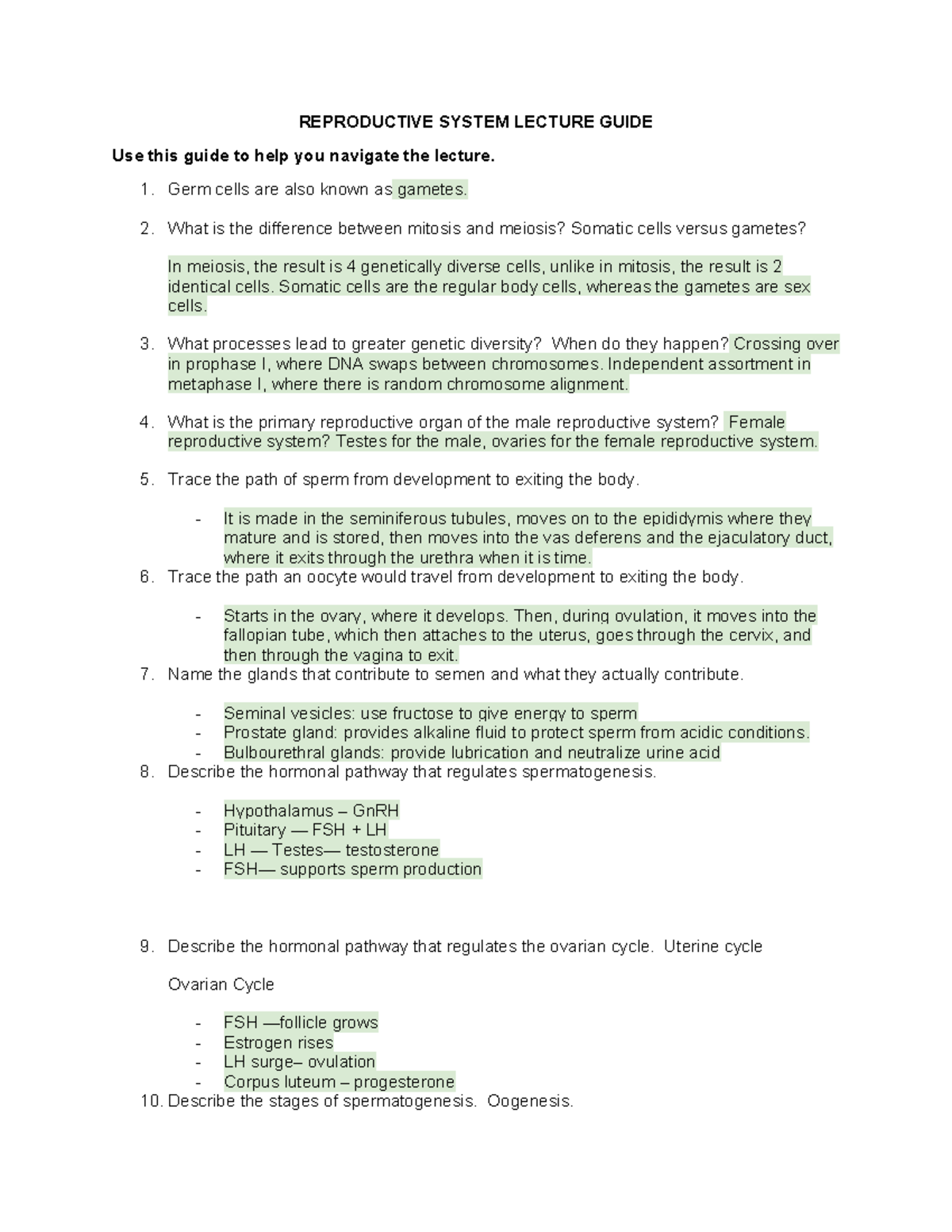 Reproductive System Lecture Guide (Ch 28) - Studocu