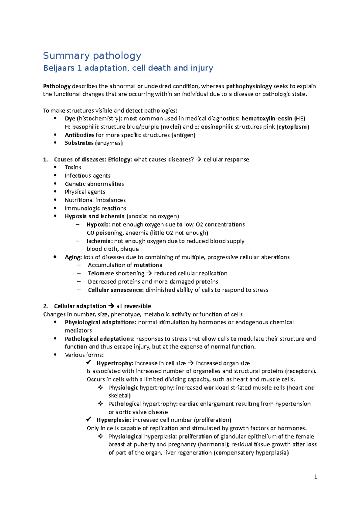 Summary of Pathology and Inflammation Concepts - Course Patho 101 ...