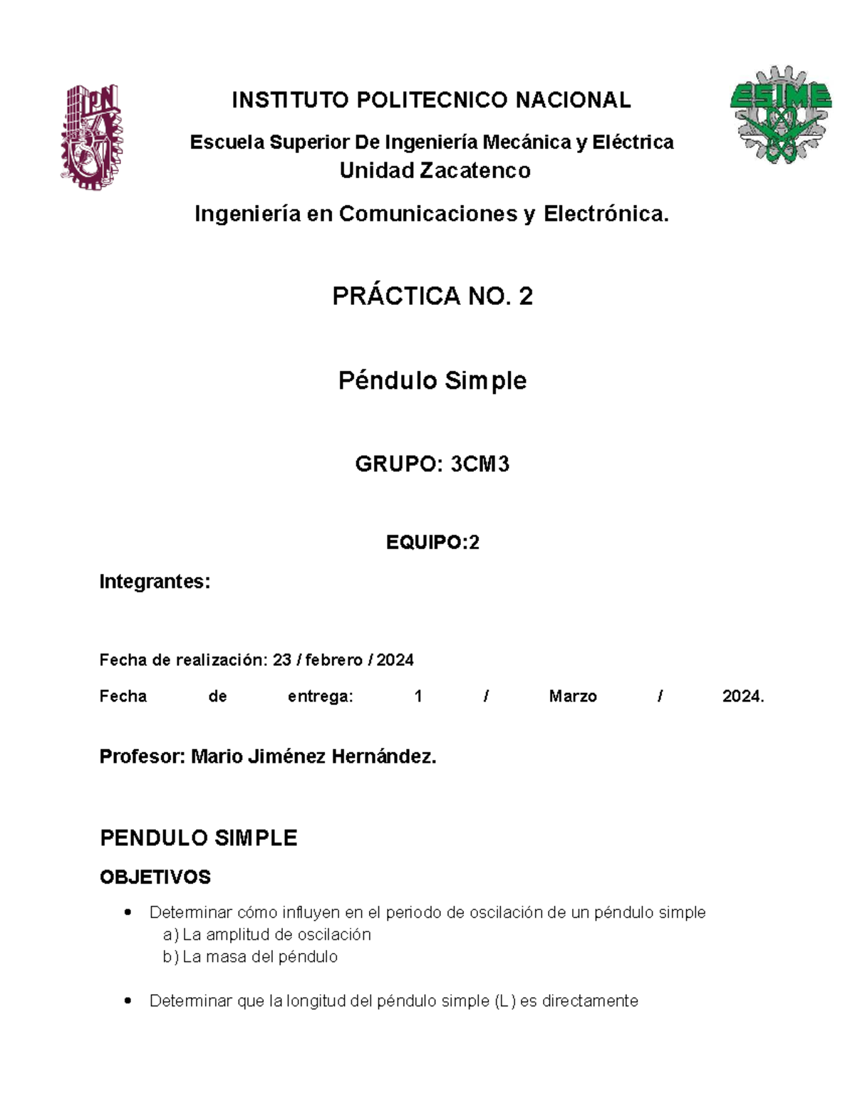 Practica 2 Ondas Mecanicas - INSTITUTO POLITECNICO NACIONAL ...