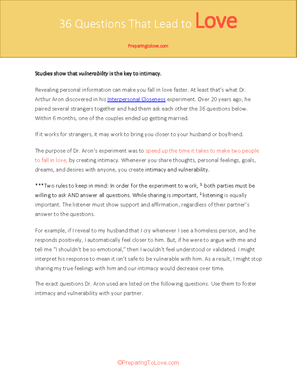36 Questions to Foster Intimacy and Love: A Guide to Connection - Studocu