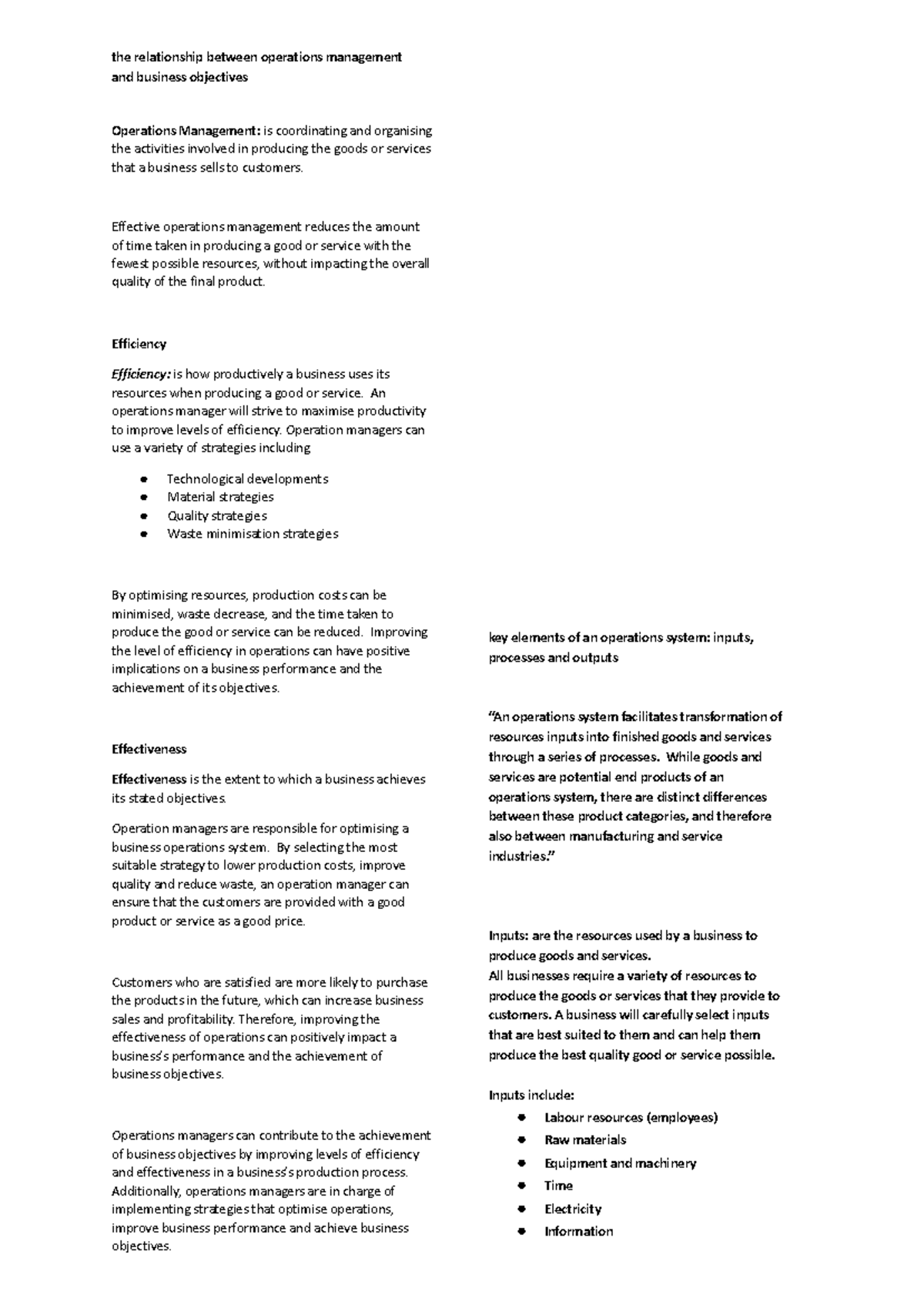 The Impact of Operations Management on Business Objectives (BUS 101 ...