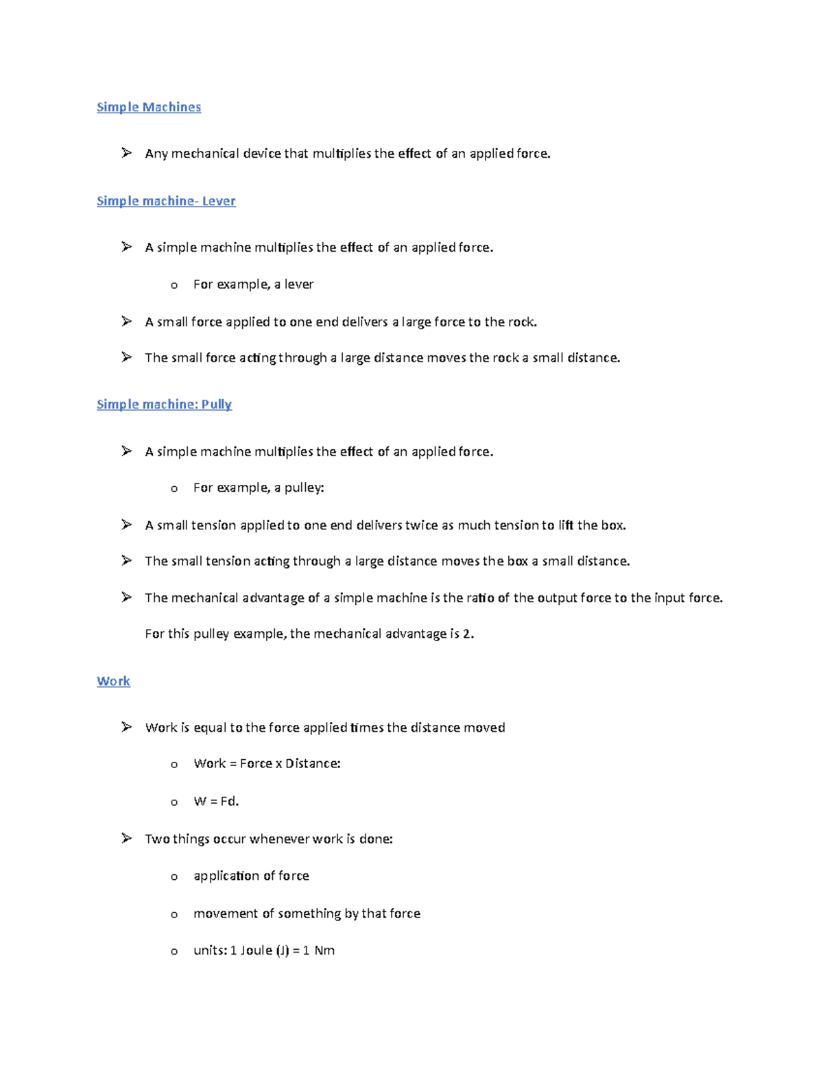 Simple Machines - Lecture notes Chapter 6 - Simple Machines Any ...
