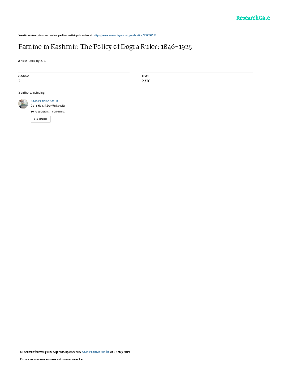Faminein Kashmir The Policyof Dogra Ruler 1846-1925jsk - See ...