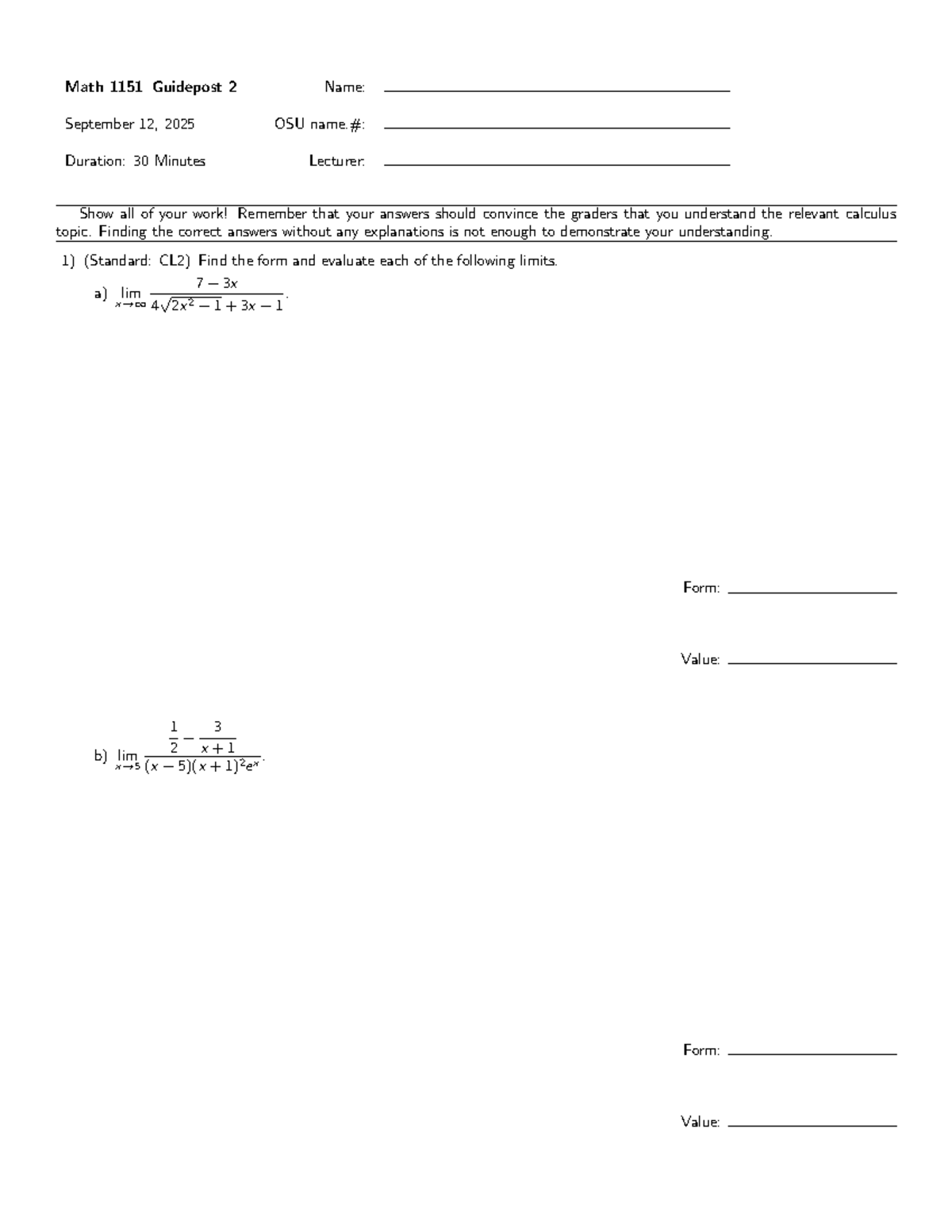 Math 1151 Guidepost 2: Techniques for Evaluating Limits & Asymptotes ...