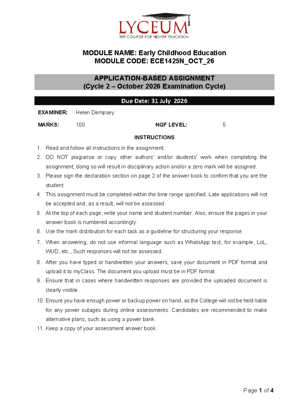 ECE1425N Application-Based Assignment - Cycle 2 - Studocu