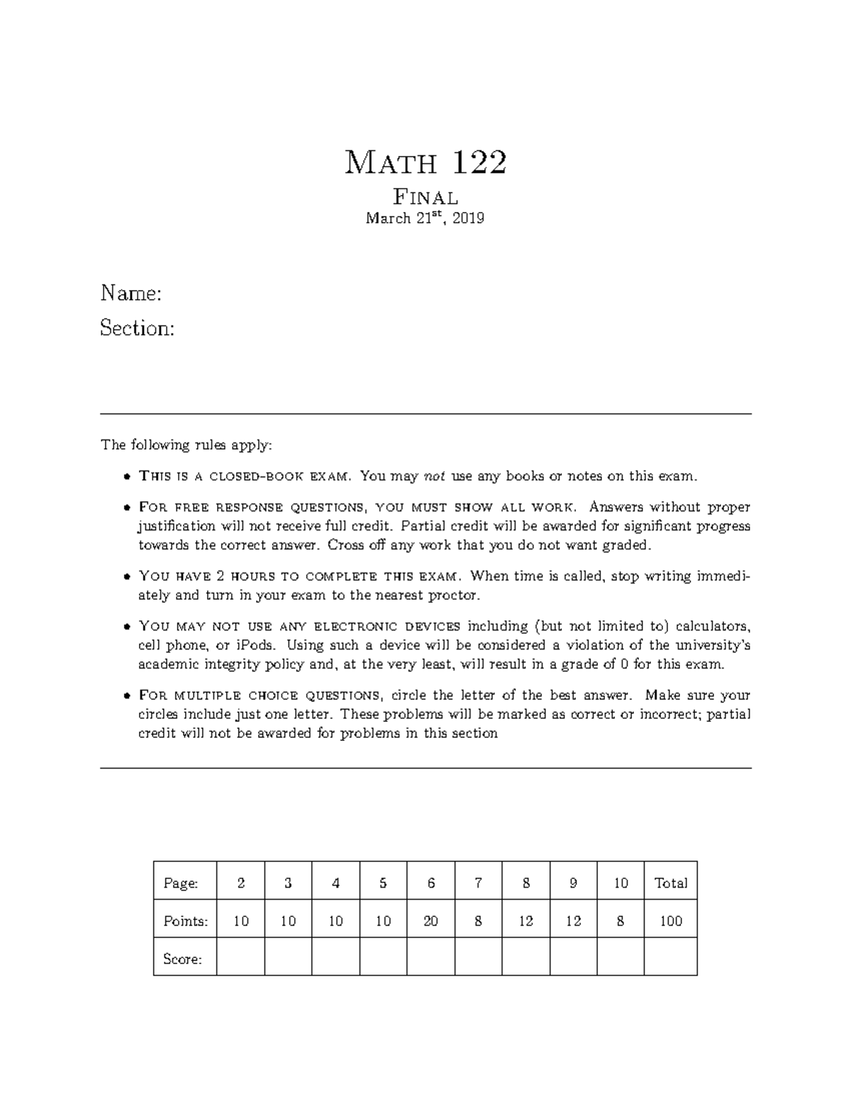 Math122 Final Exam A Solutions - Detailed Step-by-Step Guide - Studocu