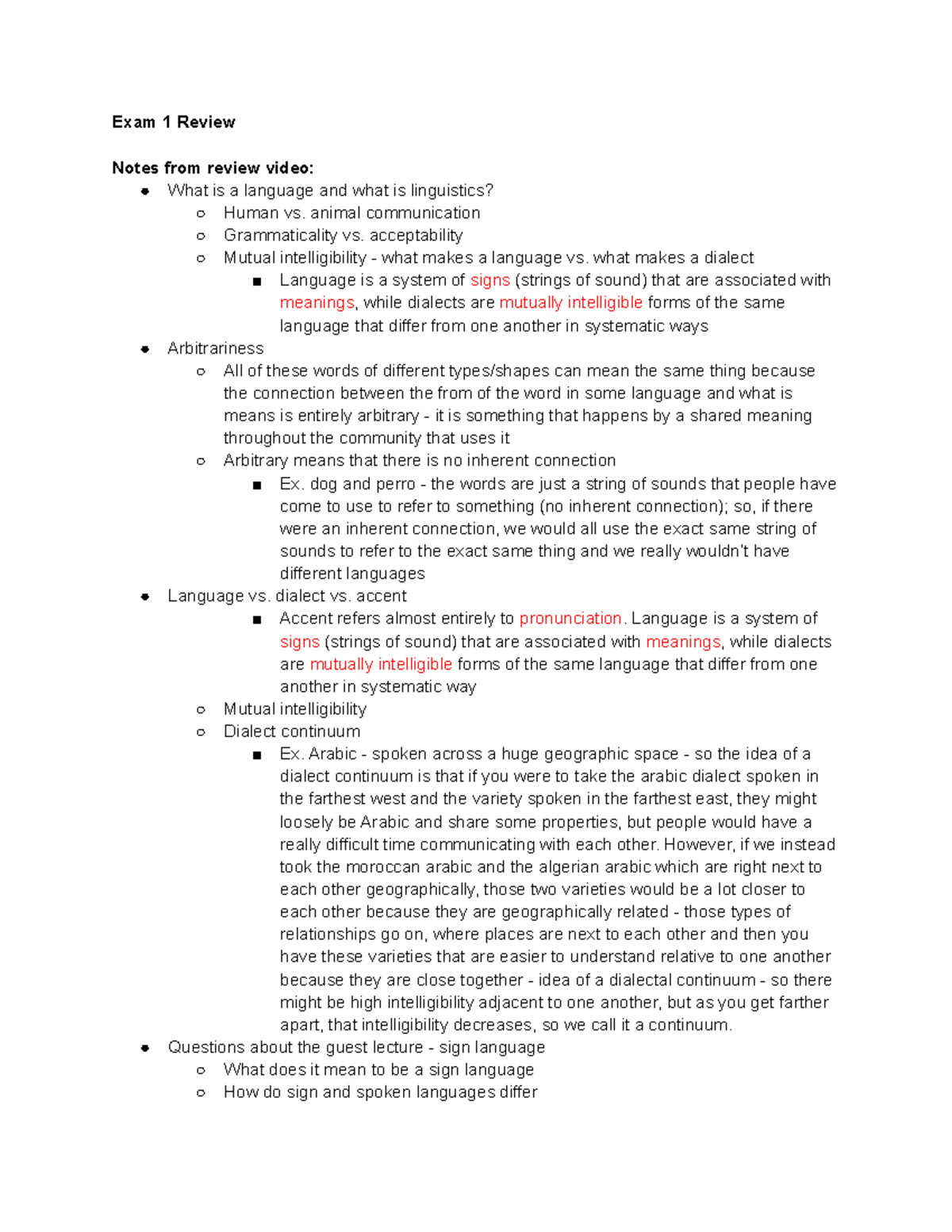 LIN 201 exam 1 review - notes for exam 1 - Exam 1 Review Notes from ...