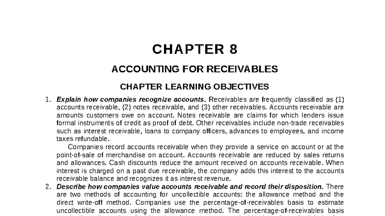 Ch08 - Test Bank for Accounting for Receivables - Studocu