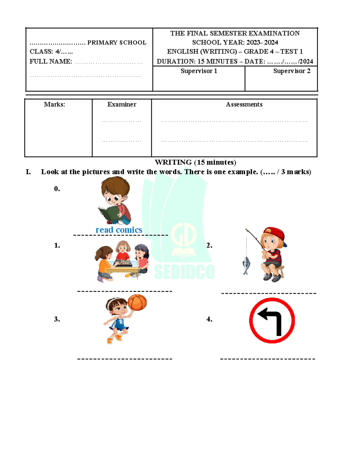 TA4FFNE Final Writing Test 1 for Grade 4 - Semester 2023-2024 - Studocu