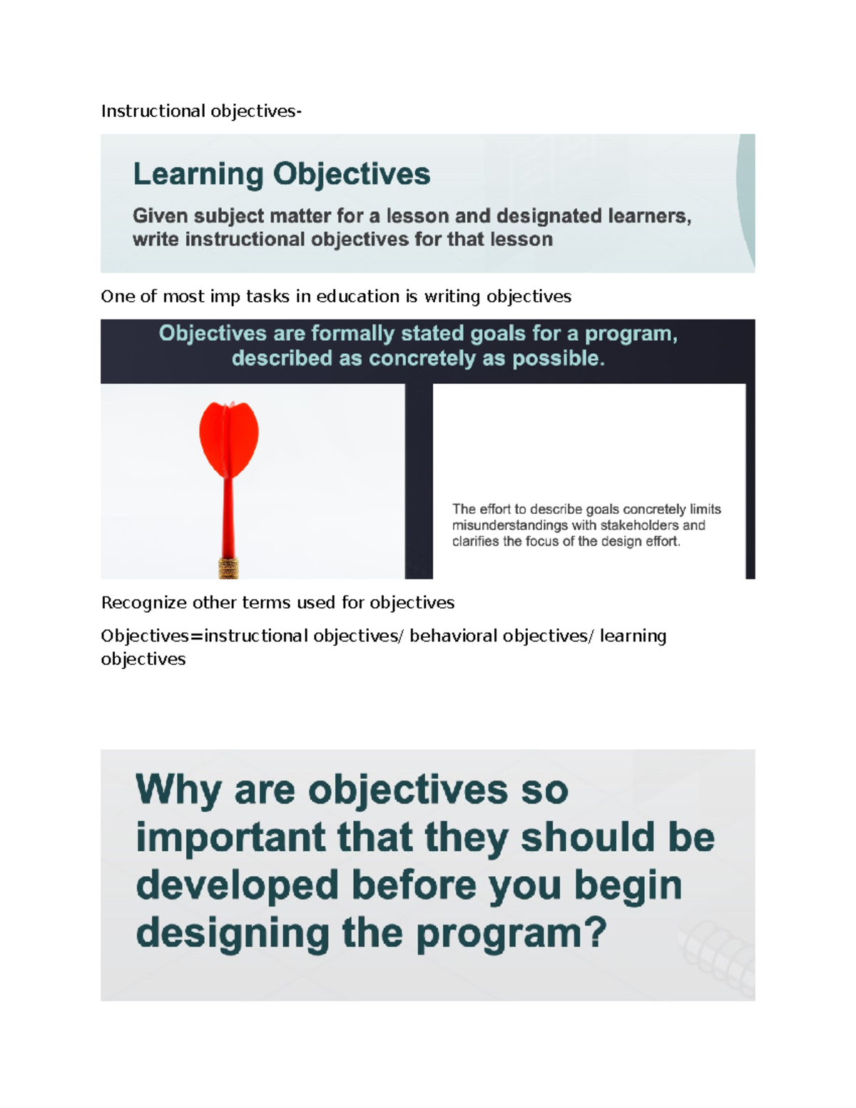 Objective assignment notes - EDUC 270 - Instructional objectives- One ...