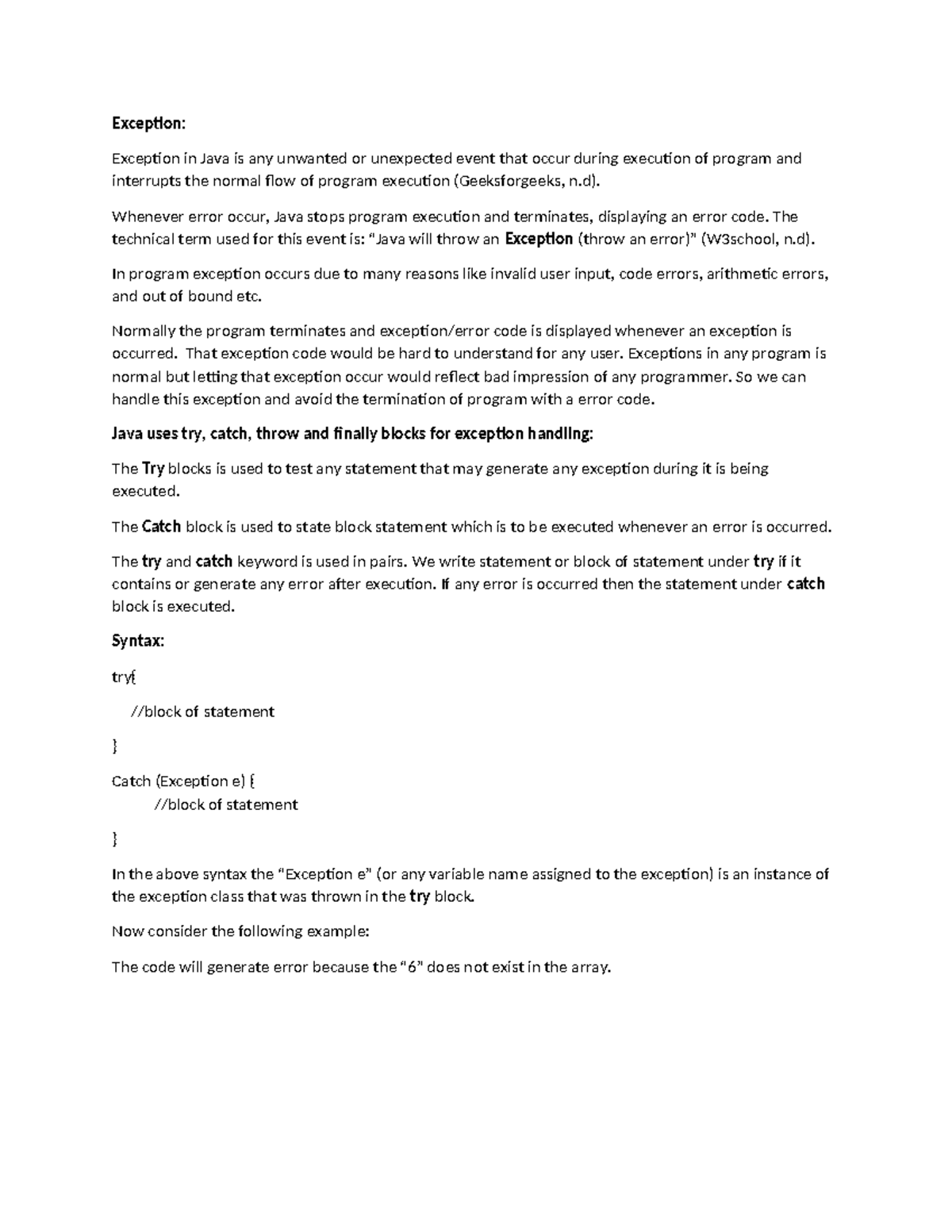 Discussion forum unit 1 Programming 2 - Exception: Exception in Java is ...