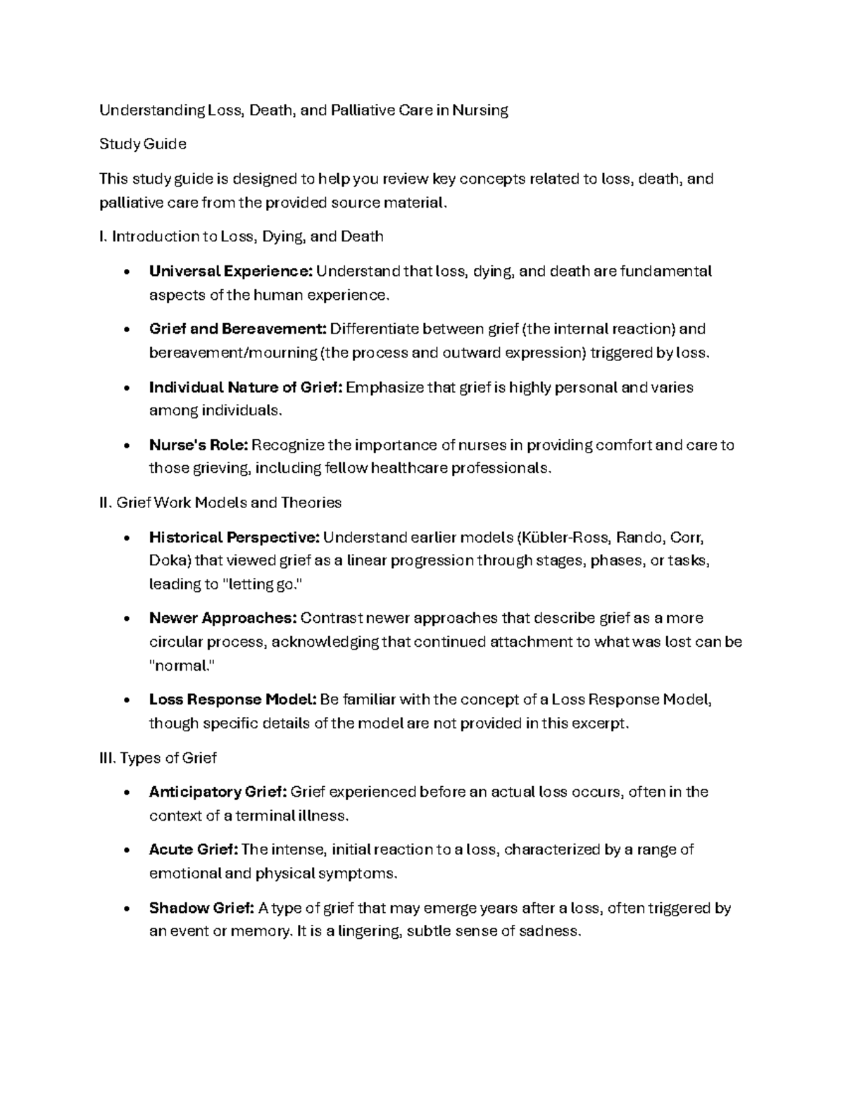 Unit 1: Navigating Loss, Grief, and Palliative Care Study Guide - Studocu