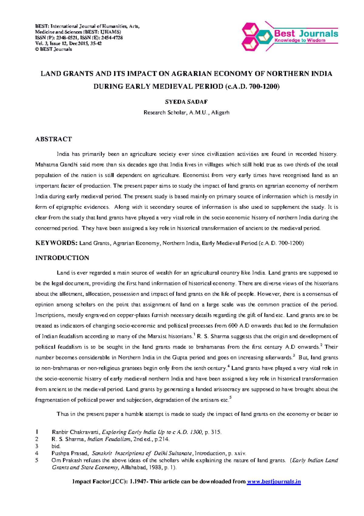 Impact of Land Grants on Northern India's Agrarian Economy (c.A.D. 700 ...