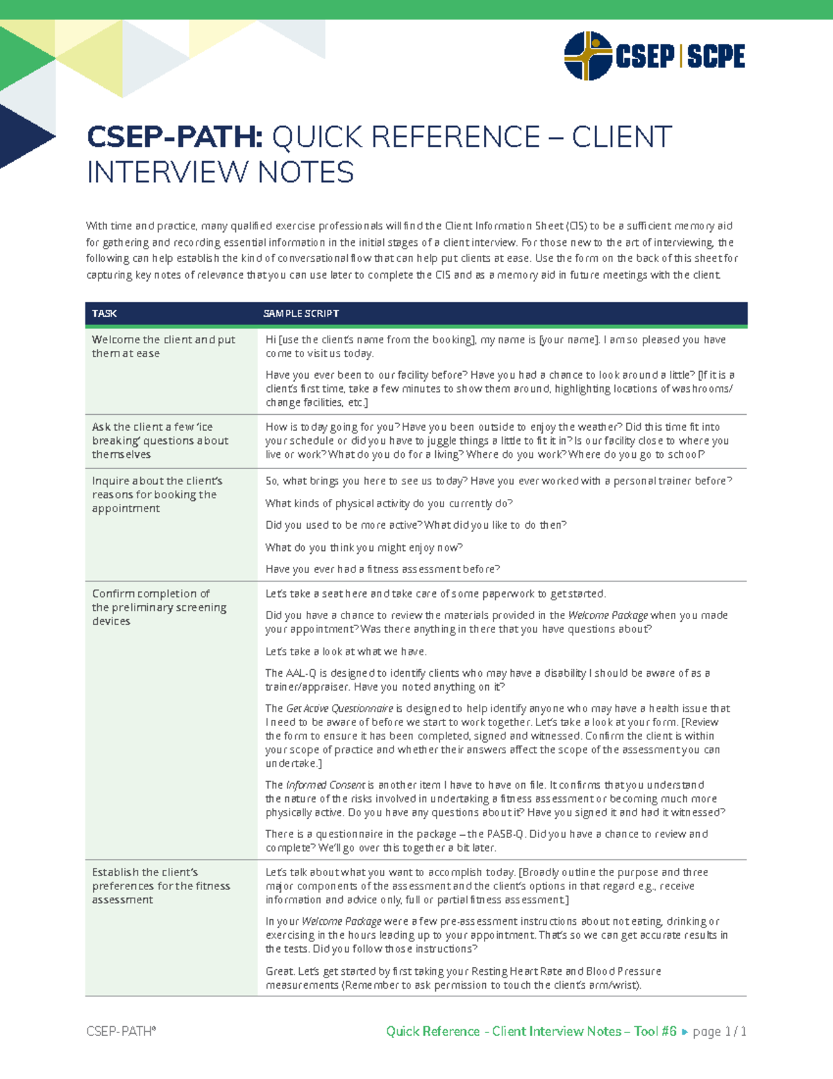 CSEP-PATH 2019 Tool #6: Quick Reference for Client Interview Notes ...