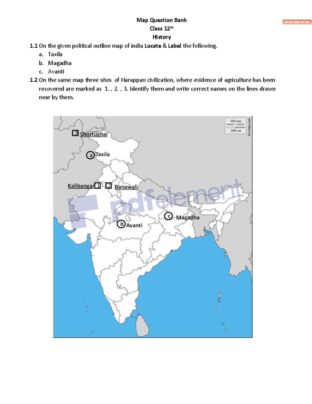 Map Question Bank Class 12 History: Political Outline of India - Studocu