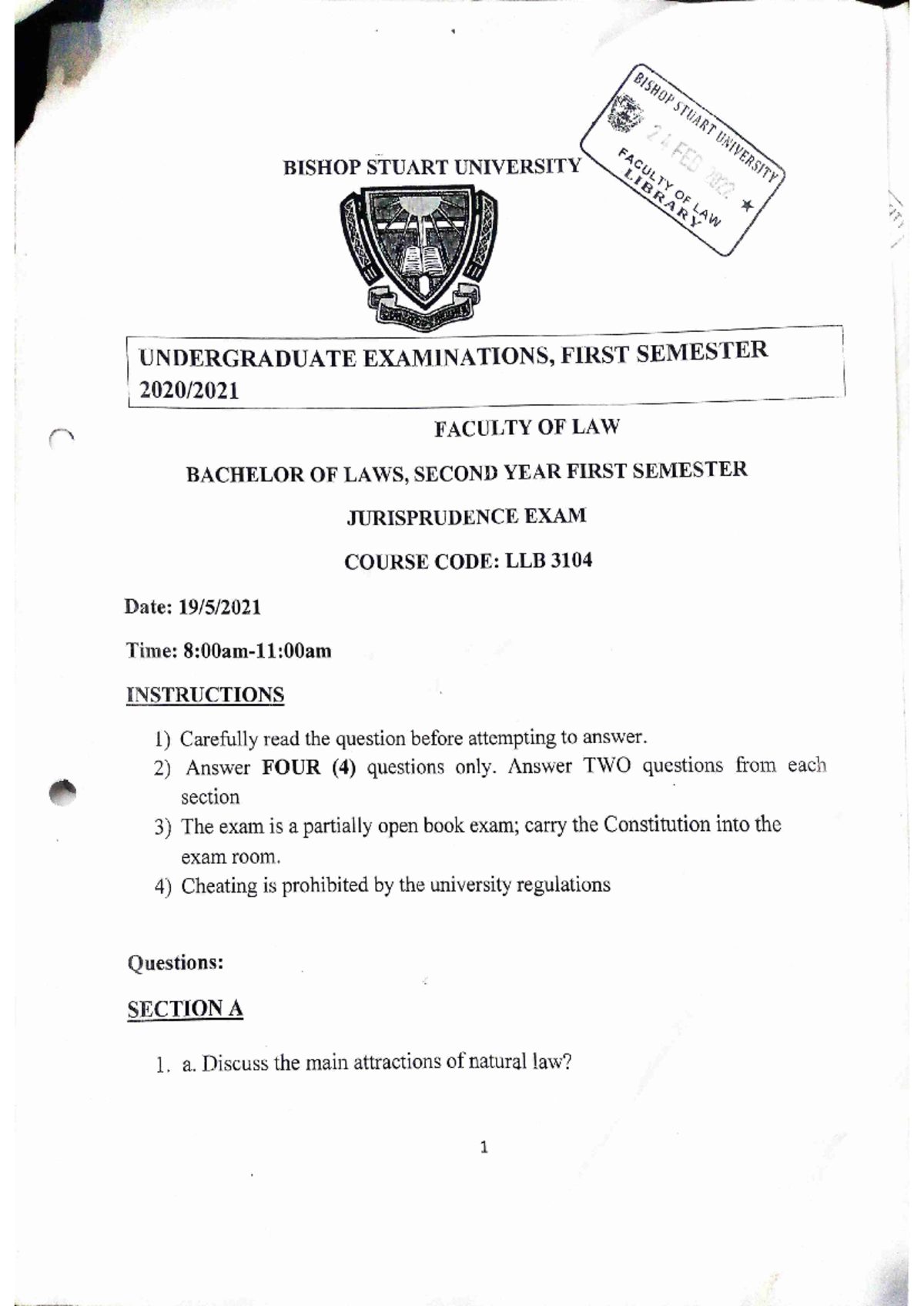 LLB 3104 Jurisprudence Past Exam Papers - First Semester - Studocu