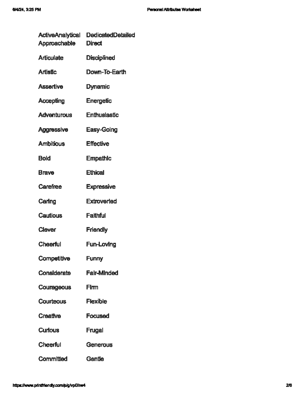 Personal Attributes Worksheet: Key Traits & Self-Reflection - Studocu