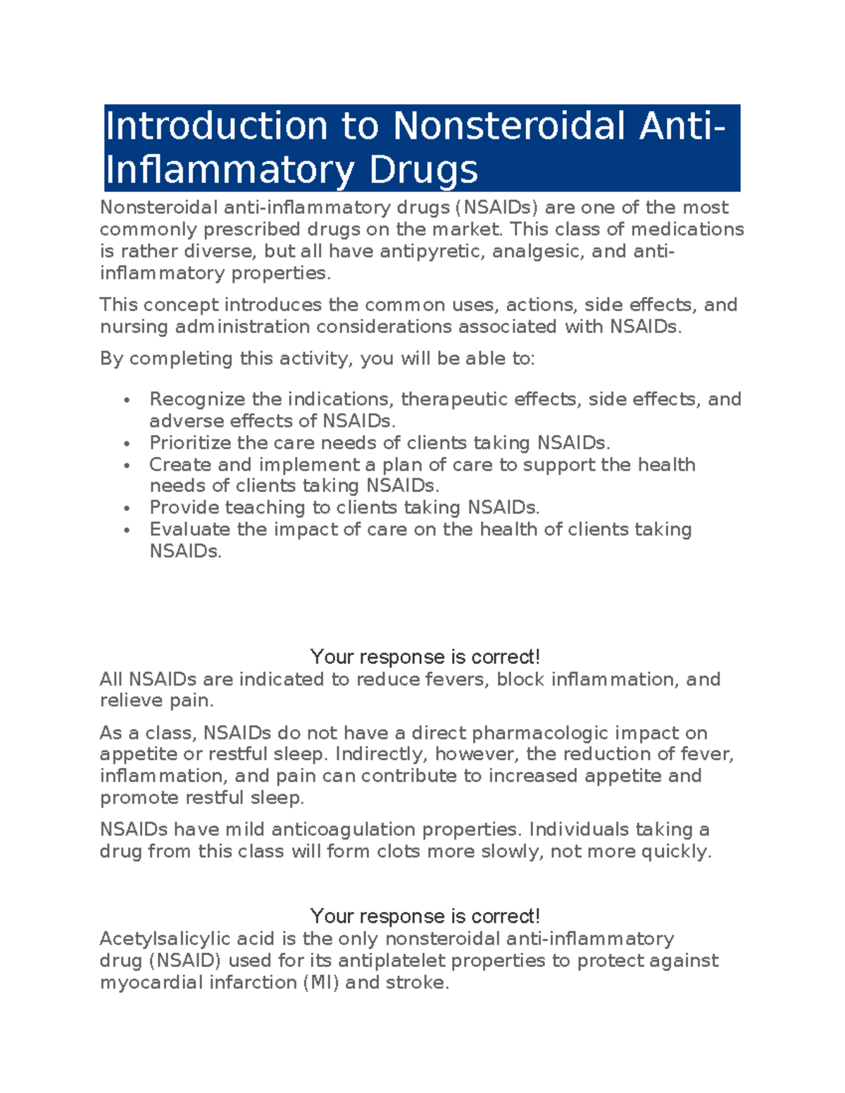 Nsaids - Pharm - Introduction to Nonsteroidal Anti- Inflammatory Drugs ...