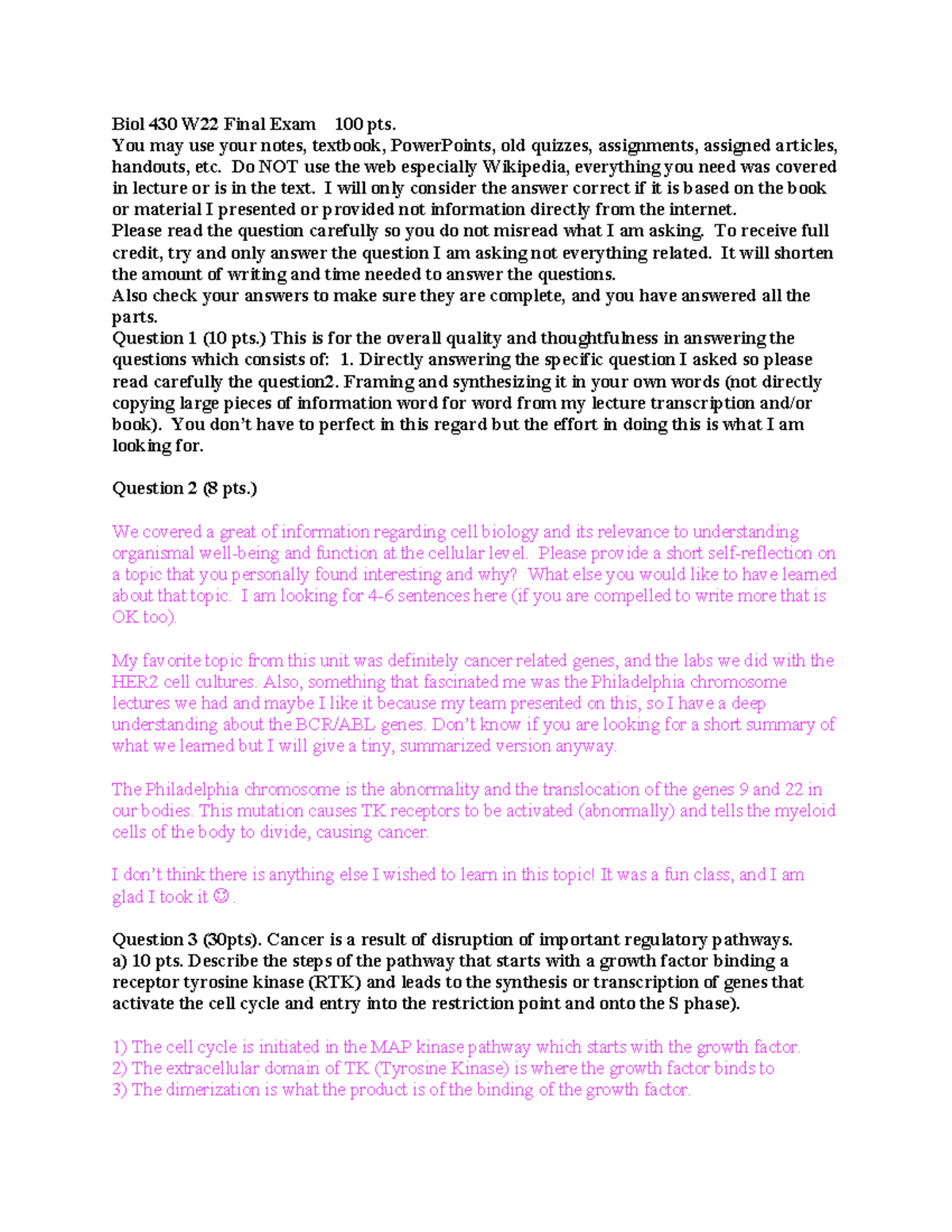 Biol 430 W22 Cell Biology Final Exam Study Guide & Review - Studocu