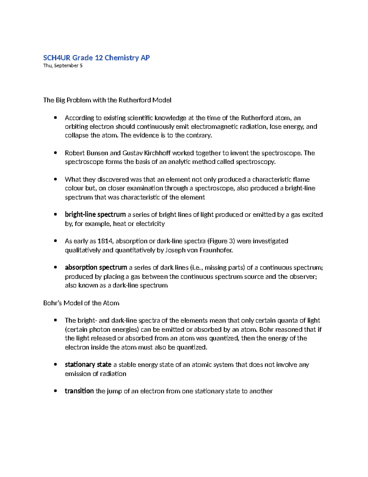 SCH4UR Grade 12 Chemistry Lesson 3: The Rutherford & Bohr Models - Studocu