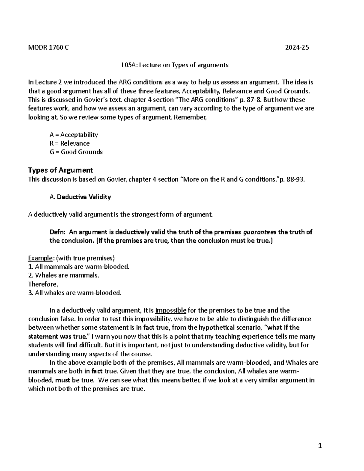 MODR 1760 Lecture 5: Types of Arguments & Intro to Propositional Logic ...